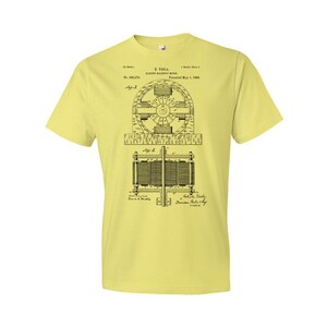 Nikola Tesla Electromagnetic Motor Patent T-Shirt: Nikola Tesla Tee, Technology Gift Spring Yellow