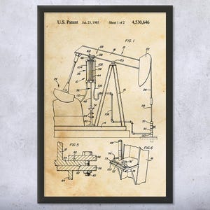 Oil Well Pump Jack Patent Wall Art | Poster, Canvas or Framed | Energy Contractor, Roughneck Gift, Oil Industry Art, Oil Rig Blueprint