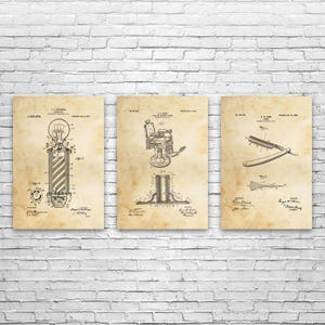 Barber Shop Patent Wall Art Set of 3 | Poster, Canvas or Framed | Barber Shop Art, Hair Stylist, Barber Gift, Salon Wall Art, Bathroom Decor
