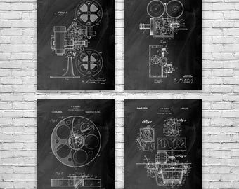 Movie Theater Patent Wall Art Set of 4 | Poster, Canvas or Framed | Actor Gift, Filmmaker, Hollywood, Classic Movies, Vintage Cinema