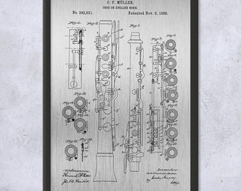 1888 Muller Oboe Drawing Gifts For Oboe Players English Horn Patent Art  Print