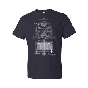 Nikola Tesla Electromagnetic Motor Patent T-Shirt: Nikola Tesla Tee, Technology Gift Navy