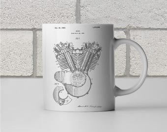 Motorcycle Engine Patent Mug: Engine Blueprint, Biker Gift