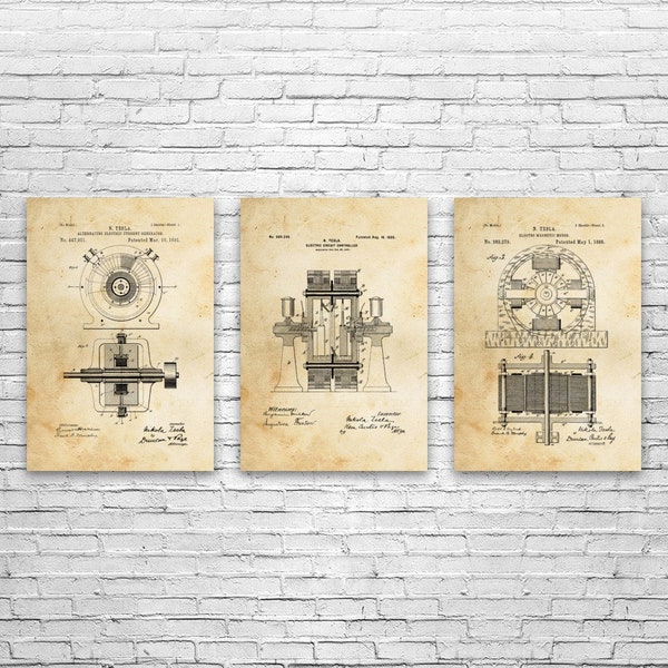 Nikola Tesla Inventions Posters Set of 3, Engineering Student, Science Classroom, Laboratory Equipment, Engineer Gift, Mechanical Engineer