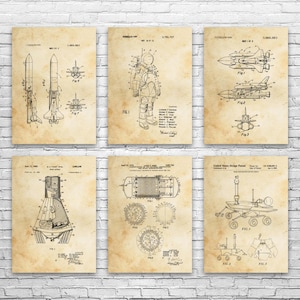 NASA Space Patent Wall Art Set of 6 | Poster, Canvas or Framed | Astronaut Gift, Astronomy Lover, Space Shuttle Art, NASA Wall Art