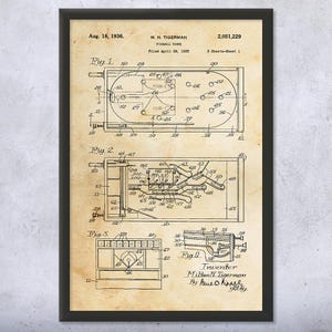 Pinball Game Patent Wall Art | Poster, Canvas or Framed | Pinball Gift, Arcade Decor, Gamer Gift, Game Room Art, Gaming Decor, Garage Art
