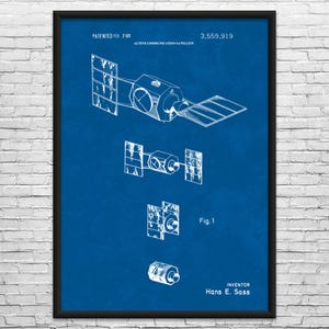 Satellite Patent Art Print: Telecom Gift, Space Lover Blueprint