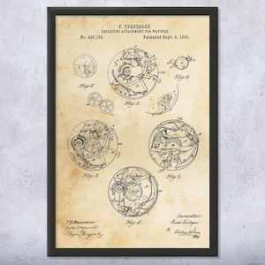 Watch Repeating Mechanism Patent Wall Art | Poster, Canvas or Framed | Watchmaker Gift, Jewelry Store Art, Watch Blueprint, Clock Shop Art