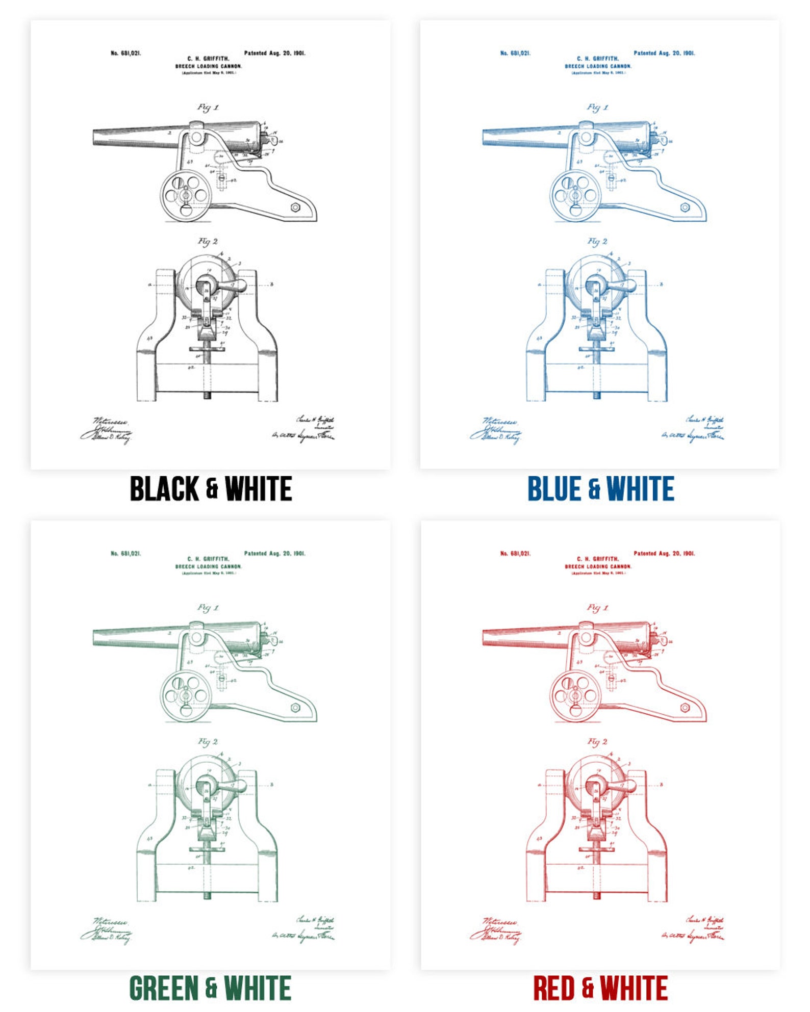 Artillery Patent Posters Set of 4 Military Wall Art War - Etsy