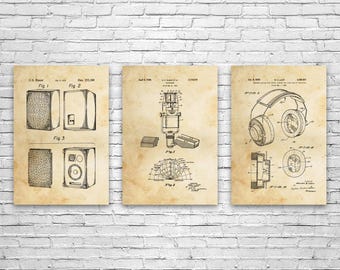 Recording Studio Patent Wall Art Set of 3: Audio Gifts