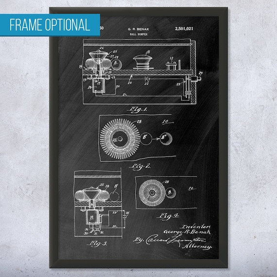 Pinball Blueprint Arcade Wall Art Gamer Gift Pinball Bumper Poster Print Video Game Art Pinball Gift Game Room Art Pinball Parts Art