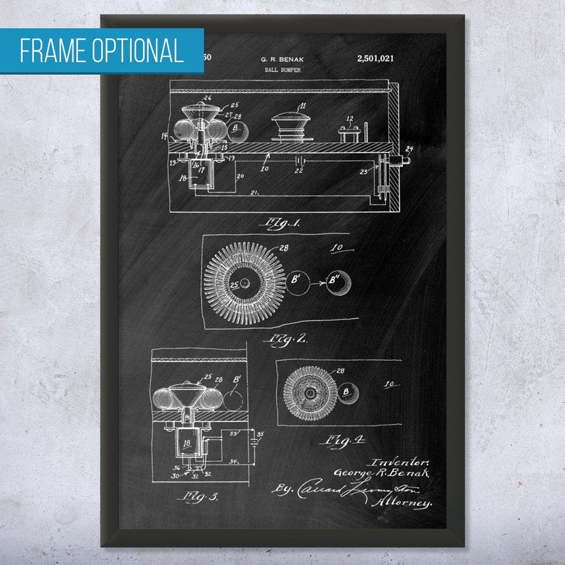 Pinball Blueprint Arcade Wall Art Gamer Gift Pinball Bumper Poster Print Video Game Art Pinball Gift Game Room Art Pinball Parts Art