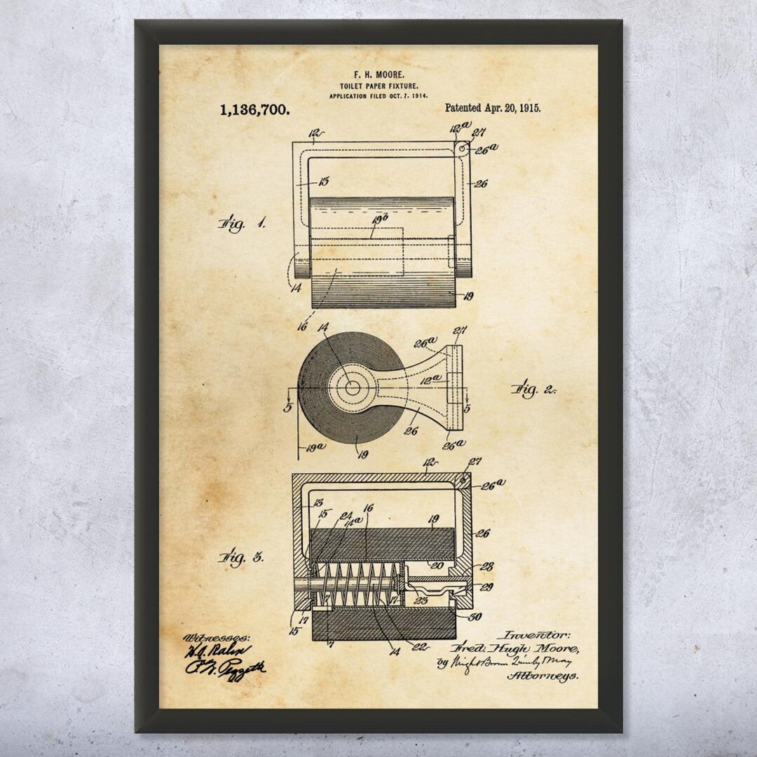 Toilet Paper Fixture Patent Art Print: Restroom Wall Art, Contractor ...
