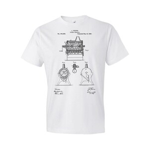 Burns Coffee Roaster Patent T-Shirt: Barista Gift, Coffee Apparel White