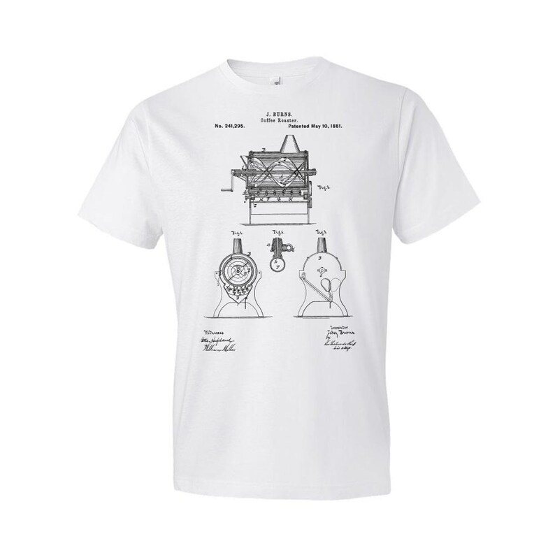 Burns Coffee Roaster Patent T-Shirt: Barista Gift, Coffee Apparel White