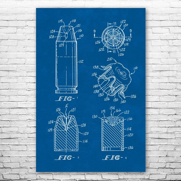 Hollow Point Bullet Poster Print, Ballistics Analyst, Investigator Gift, Bullet Blueprint, Gun Club Art, Soldier Gift, Military Wall Art