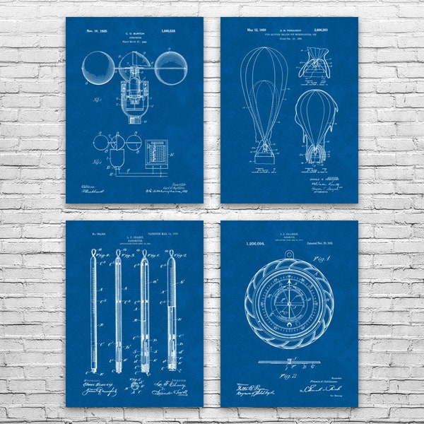 Meteorology Patent Posters Set of 4, Classroom Decor, Meteorologist Gift, Meteorology Art, Weatherman Gift, Anemometer Wall Art