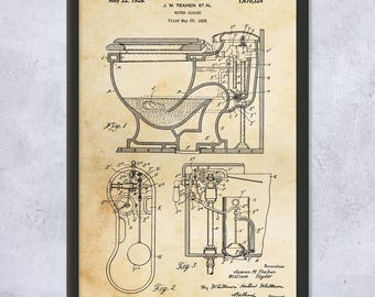 Toilet Patent Wall Art | Poster, Canvas or Framed | Contractor Gift, Restroom Wall Art, Toilet Blueprint, Handyman Gift, Bathroom Decor