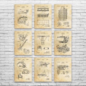 Construction Patent Wall Art Set of 9 | Poster, Canvas or Framed | Construction Worker, Contractor Gift, Workshop Wall Art, Carpenter Gift