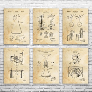 Chemistry Patent Wall Art Set of 6 | Poster, Canvas or Framed | Chemistry Gift, Science Decor, Teacher Gift, Laboratory Art, Professor Gift