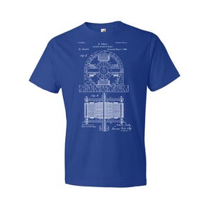Nikola Tesla Electromagnetic Motor Patent T-Shirt: Nikola Tesla Tee, Technology Gift Royal Blue