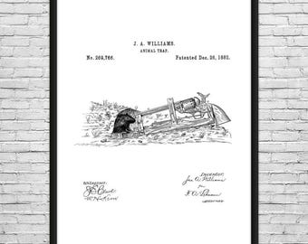 Gun Powered Mouse Trap Patent Art Print: Exterminator Gift, Rat