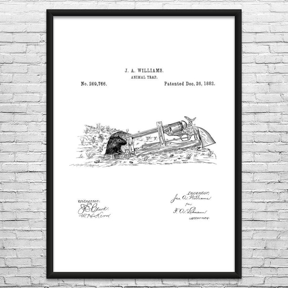 Gun Powered Mouse Trap Patent Art Print: Exterminator Gift, Rat