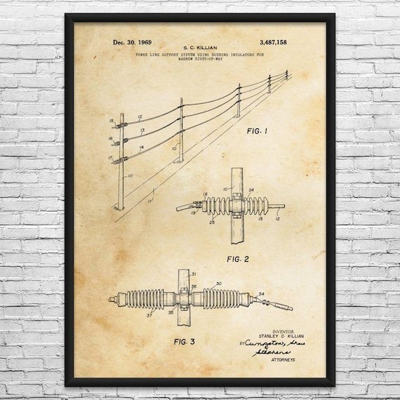 Power Lines Patent Art Print: Journeyman Gift, Powerline Tech