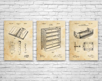 Library Patent Wall Art Set of 3: Librarian Gifts, Library Decor