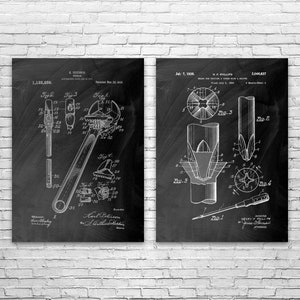 Handyman Tools Patent Prints Set of 2, Handyman Gift, Auto Mechanic, Workshop Art, Repair Shop Decor, Repairman Gift, Gearhead Gift