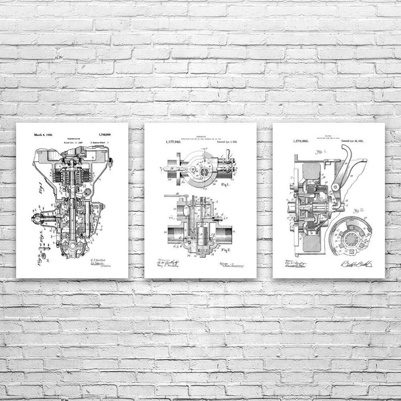 Henry F. Automotive Patent Wall Art Set of 3: Mechanic Gift ...