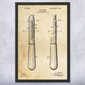 Paring Knife Patent Wall Art | Poster, Canvas or Framed | Kitchen Wall Art, Chef Gift, Restaurant Decor, Cooking Gift, Diner Wall Art