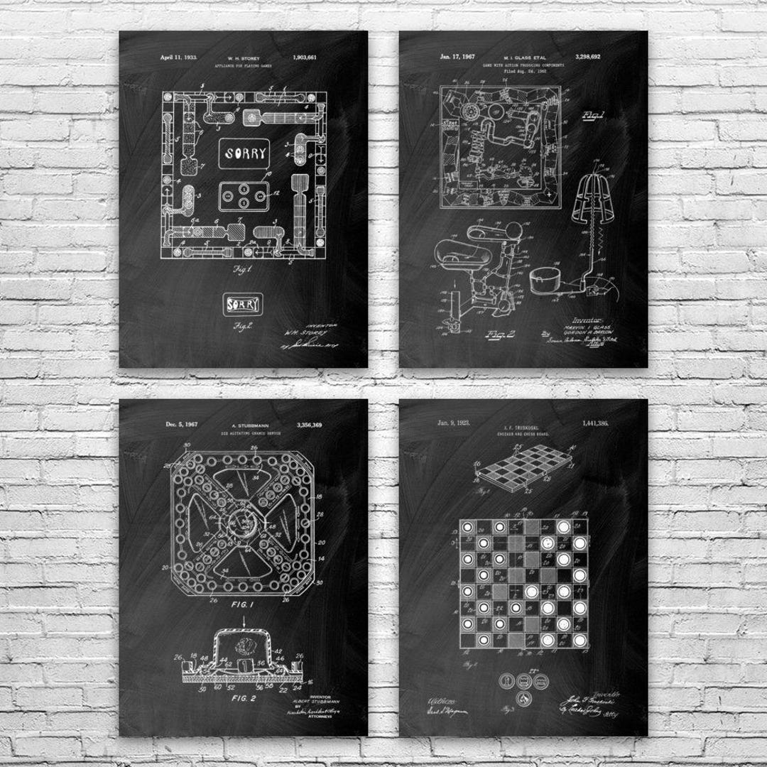 Board Game Patent Wall Art Set of 4: Gameroom Decor, Gaming Gift - Etsy