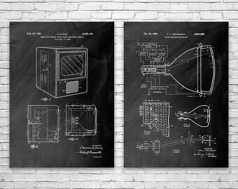 Television Patent Wall Art Set of 2: Film Student Gift, Television Art