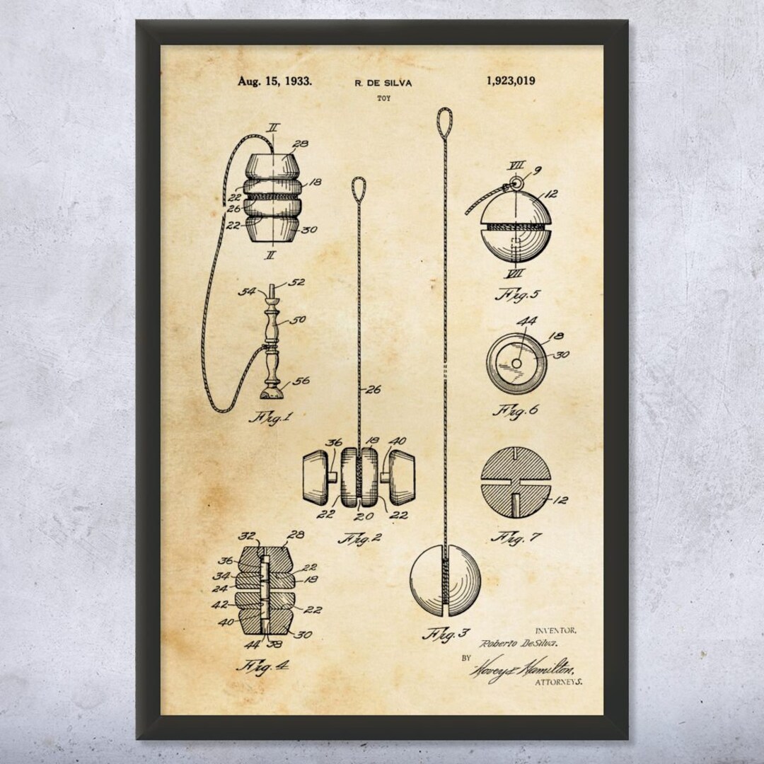 Yoyo Patent Framed Print, Gifts for Kids, Game Room Art, Yoyo Gifts