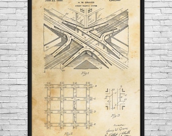 Street Traffic Interchange Patent Art Print: Civil Engineer, Road Blueprint