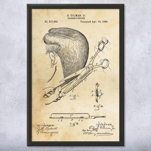 Barbers Scissors Patent Wall Art | Poster, Canvas or Framed | Barber Shop Art, Bathroom Decor, Barber Gift, Hipster Gifts, Beautician Gift