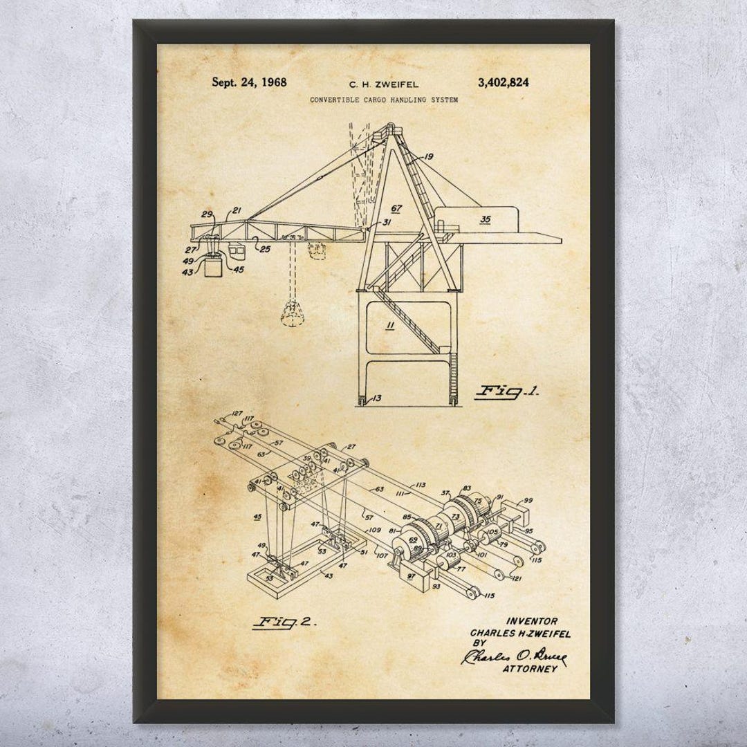 Cargo Crane Patent Wall Art | Poster, Canvas or Framed | Dock Worker ...
