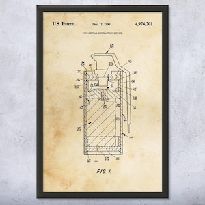 Flash Bang Grenade Patent Wall Art | Poster, Canvas or Framed | SWAT Team, Soldier Gift, Flashbang Blueprint, Police Decor, Marine Gift
