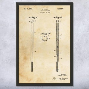 Medical Thermometer Patent Wall Art | Poster, Canvas or Framed | Med Student, Nurse Gift, Doctors Office Art, Waiting Room Decor