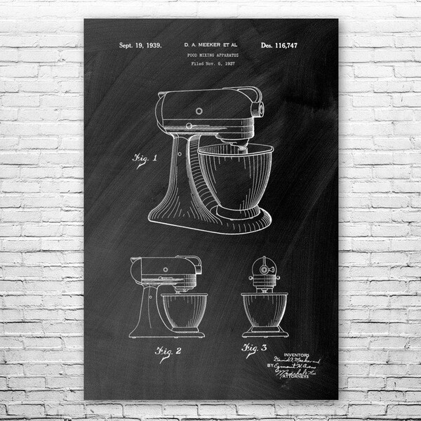 Stand Mixer Poster Print, Culinary Gifts, Kitchen Art, Mixer Blueprint, Cooking Gift, Bakery Decor, Diner Wall Art, Chef Gift, Cafe Decor