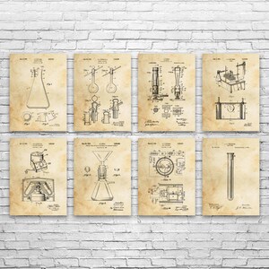 Chemistry Patent Wall Art Set of 8 | Poster, Canvas or Framed | Chemistry Gift, Science Decor, Teacher Gift, Laboratory Art, Professor Gift