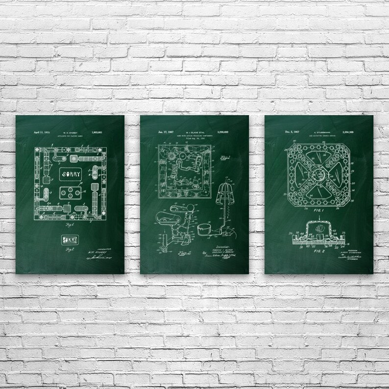 Board Game Patent Wall Art Set of 3: Gameroom Decor, Gaming Gift - Etsy