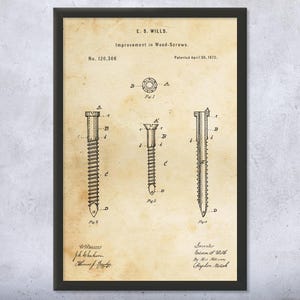 Wood Screw Patent Wall Art | Poster, Canvas or Framed | Woodworking Gift, Shop Teacher, Handyman Gift, Workshop Wall Art, Carpenter Gift