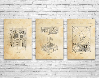 Computer Hardware Patent Wall Art Set of 3: Computer Decor, Lab Art