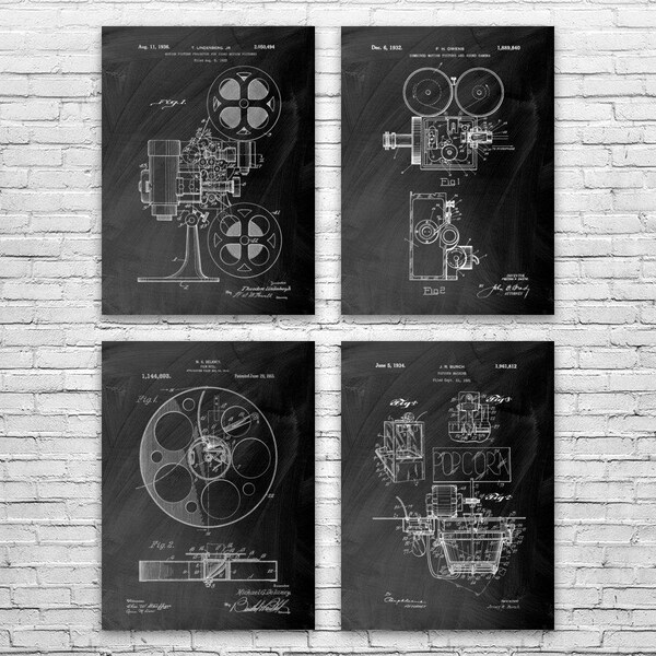 Movie Theater Patent Posters Set of 4, Actor Gift, Filmmaker, Hollywood, Classic Movies, Vintage Cinema, Home Theater, Movie Room, Wall Art