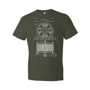 Nikola Tesla Electromagnetic Motor Patent T-Shirt: Nikola Tesla Tee, Technology Gift City Green
