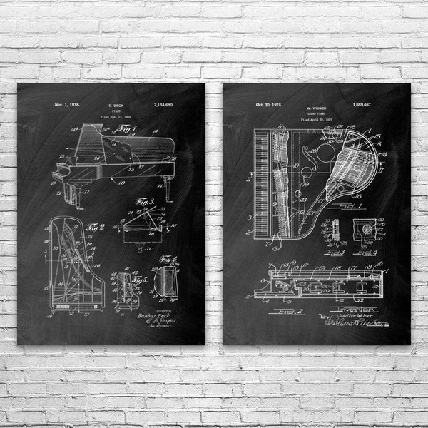 Piano Patent Prints Set of 2, Pianist Gift, Concert Hall Art, Musician Gift, Piano Wall Art, Piano Decor, Piano Art Print, Piano Player Gift