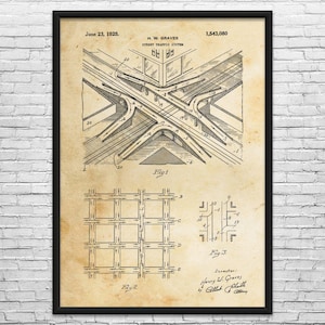Street Traffic Interchange Patent Art Print: Civil Engineer, Road Blueprint
