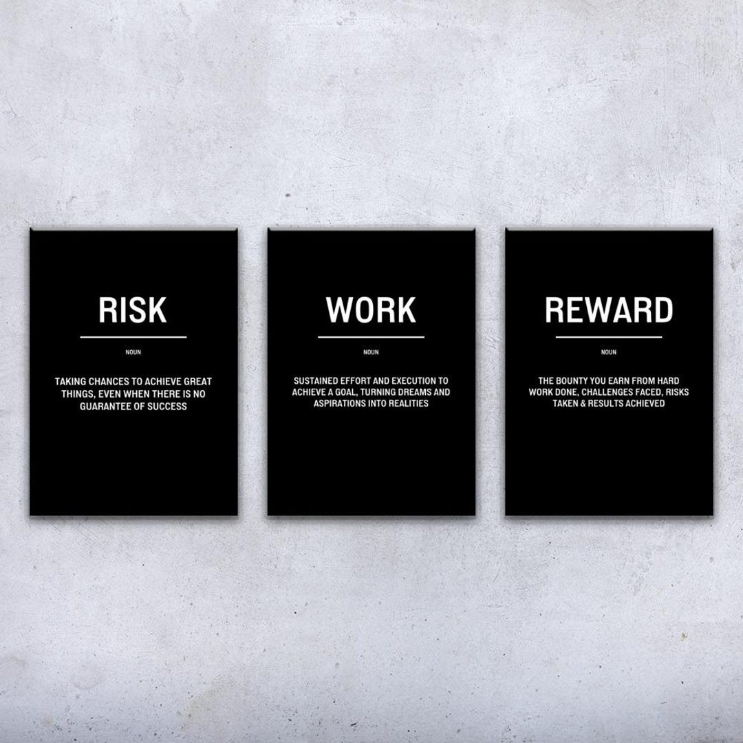 Risk Reward Definition Wall Art Bold Set of 3 | Poster, Canvas or ...